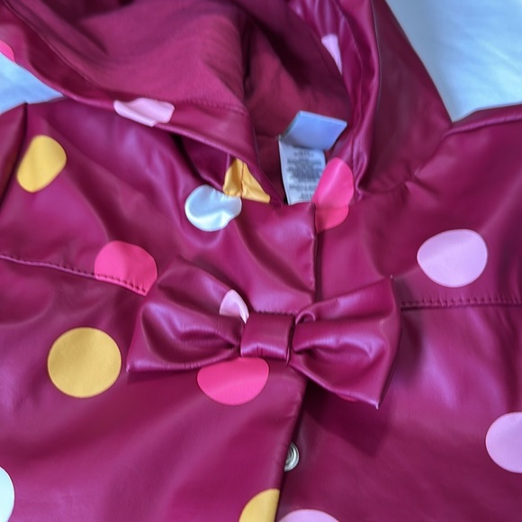 Little Me 24 Months Burgundy Rain Jacket with Multi-Colored Polka Dots - Picture 3 of 7